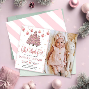 Invitación Invierno rosa Navidad Árboles de cumpleaños Foto d