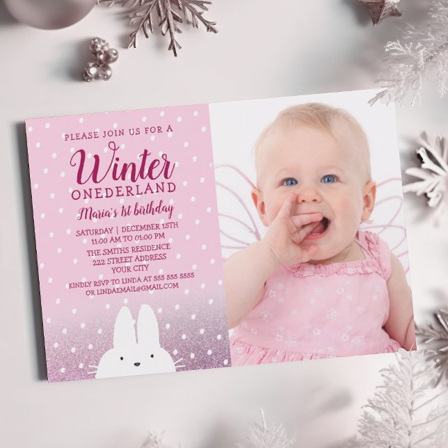 Invitación Invierno rosa Onederland Foto de primer cumpleaños (Subido por el creador)