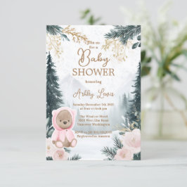 Invitación Invierno Rosa oso Bosque nieve rosa bosque