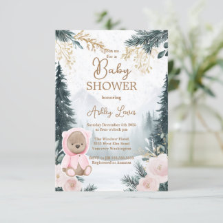 Invitación Invierno Rosa oso Bosque nieve rosa bosque