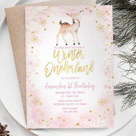Invitación Invierno rosa Rubor Deer Onederland Cumpleaños