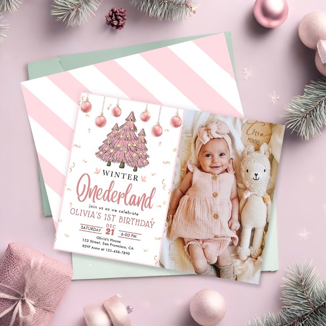 Invitación Invierno rosa Terranova Árboles navideños Cumpleañ (Subido por el creador)