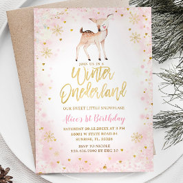 Invitación Invierno Rubor copos de nieve rosados Cumpleaños d
