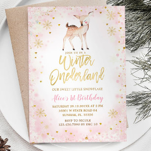 Invitación Invierno Rubor copos de nieve rosados Cumpleaños d