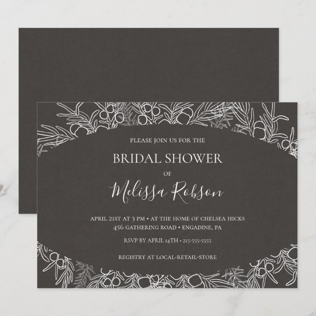Invitación Invierno ruso | Ducha de novia horizontal de carbó (Anverso / Reverso)