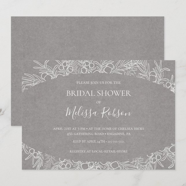 Invitación Invierno ruso | Ducha de novia horizontal gris (Anverso / Reverso)