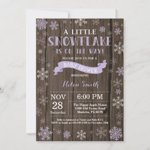 Invitación Invierno Rústico Baby Shower Purple Snowflake