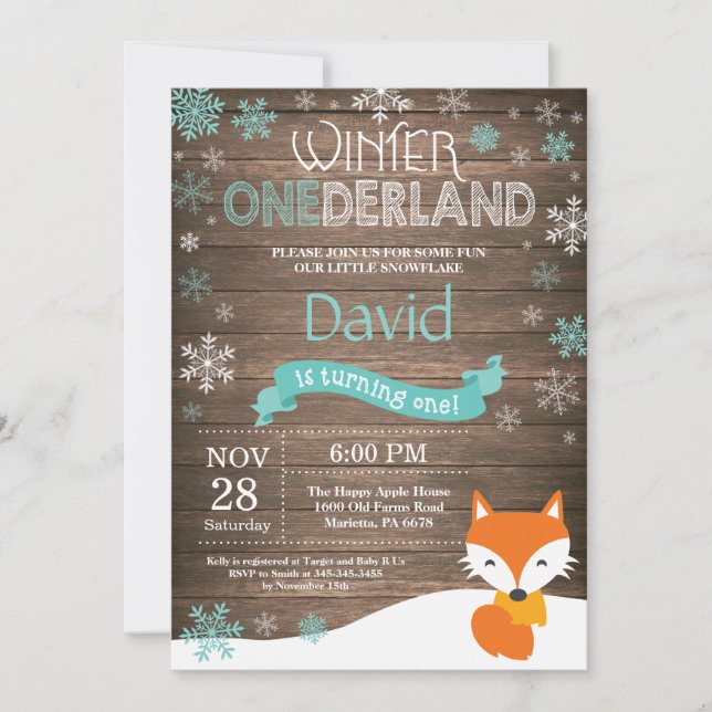 Invitación Invierno Rústico de Holanda Primer cumpleaños (Anverso)