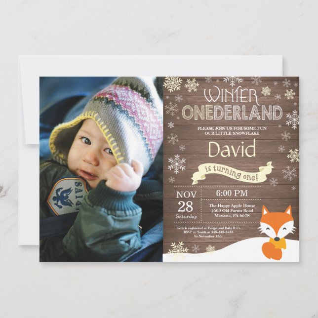 Invitación Invierno Rústico de Holanda Primer cumpleaños (Anverso)