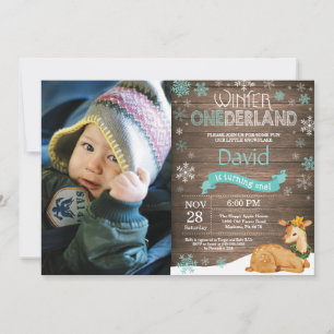 Invitación Invierno Rústico Onederland Deer 1er cumpleaños