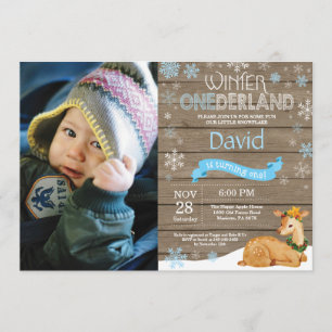 Invitación Invierno Rústico Onederland Deer 1er cumpleaños