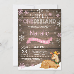 Invitación Invierno Rústico Onederland Deer 1er cumpleaños