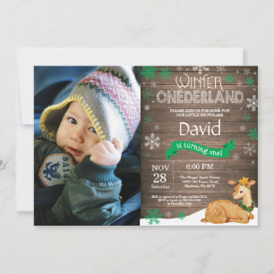 Invitación Invierno Rústico Onederland Deer 1er cumpleaños