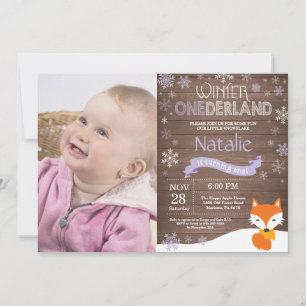 Invitación Invierno Rústico Onederland Fox 1er cumpleaños