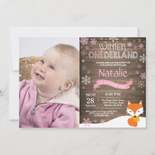Invitación Invierno Rústico Onederland Fox 1er cumpleaños