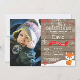 Invitación Invierno Rústico Onederland Fox 1er cumpleaños