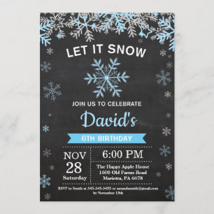 Invitación Invierno Rústico Snowflake Blue Silver Boy Cumplea