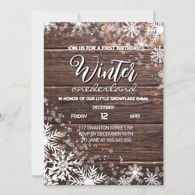 Invitación Invierno Rústico Terranova Primer Cumpleaños (Anverso)