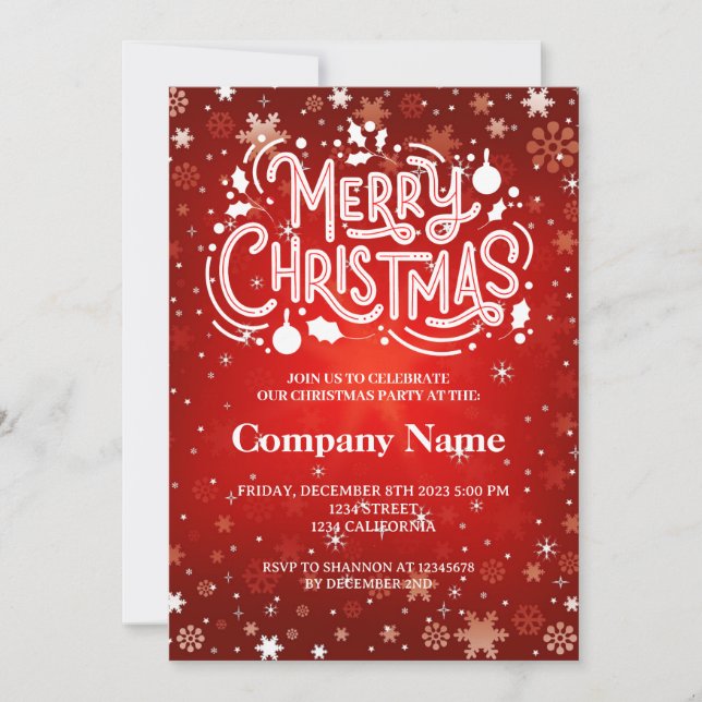Invitación Invierno Snowflake blanco rojo Feliz fiesta navide (Anverso)