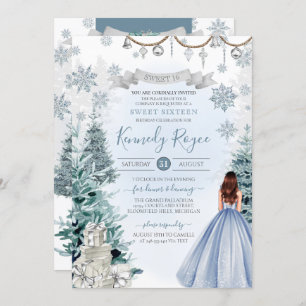 Invitación Invierno Snowflake Blue Silver Holiday Sweet 16 In