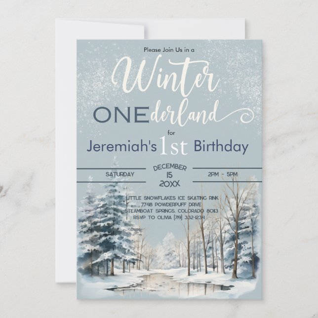 Invitación Invierno Snowy ONEderland Primer niño cumpleaños (Anverso)