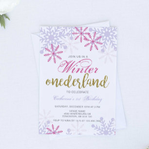 Invitación Invierno Terranova Primer cumpleaños bebé niña ros