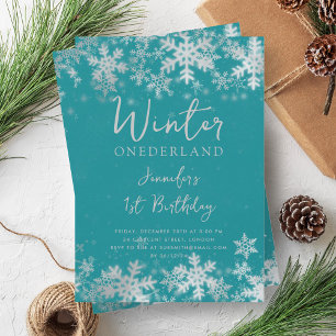 Invitación Invierno Turquesa Plata ONEDERLAND 1º cumpleaños