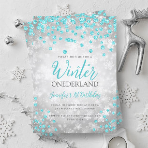Invitación Invierno Turquesa Plata ONEDERLAND 1º cumpleaños