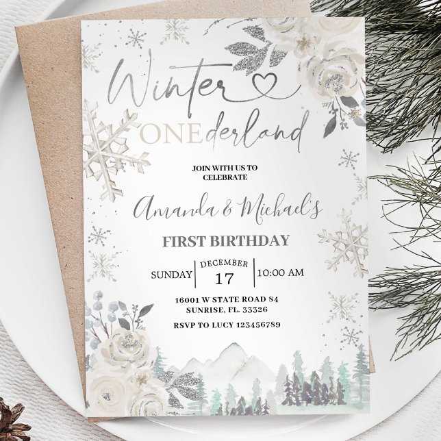 Invitación Invierno Twin Onederland Snowflake White Cumpleaño (Subido por el creador)