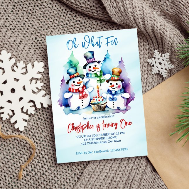 Invitación Invierno, una fiesta de cumpleaños de hombres de n (Winter onederland birthday party editable template invitation digital download  cute snowmen cupcake)