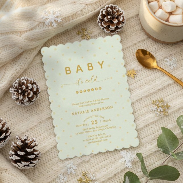 Invitación Invierno verde sabio hace frío fuera de Baby Showe (Sage Green Winter It's Cold Outside Baby Shower Invitation)