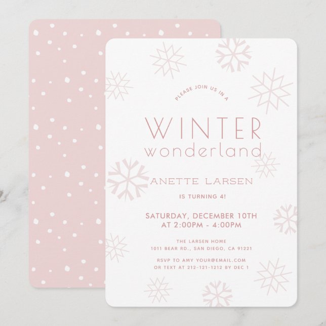 Invitación Invierno Wonderland Chica de copos de nieve Cumple (Anverso / Reverso)
