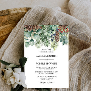 Invitación Invierno y Boda forestal de pinos rústicos