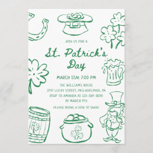 Invitación Invit de San Patricio Garabatos Dibujados a Mano