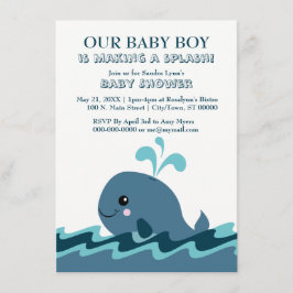 Invitación Invita a Baby Shower azul con tema de ballena