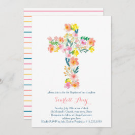 Invitación invita al bautismo floral, Cruz rosa amarillo invi