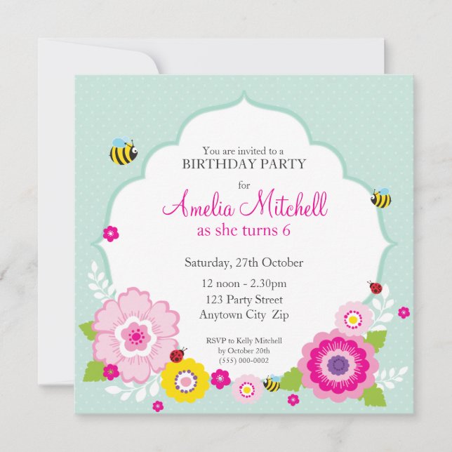Invitación INVITA AL PARTIDO DE CUMPLEAÑOS :: flores de jardí (Anverso)