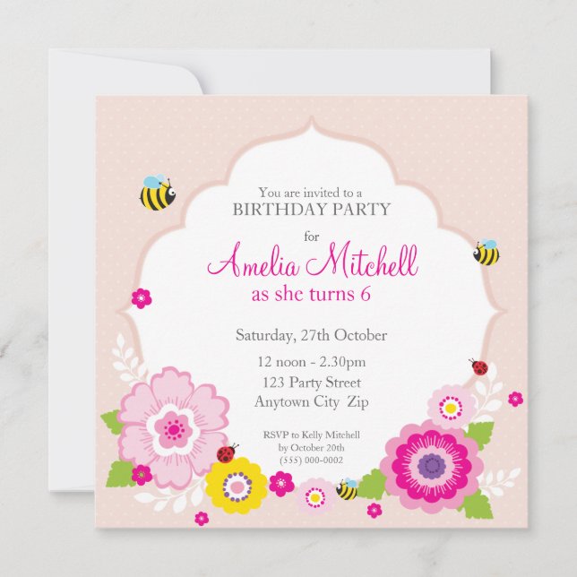 Invitación INVITA AL PARTIDO DE CUMPLEAÑOS :: flores de jardí (Anverso)