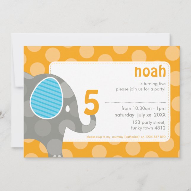 Invitación INVITA AL PARTIDO DEL CUMPLEAÑOS :: elefante + núm (Anverso)