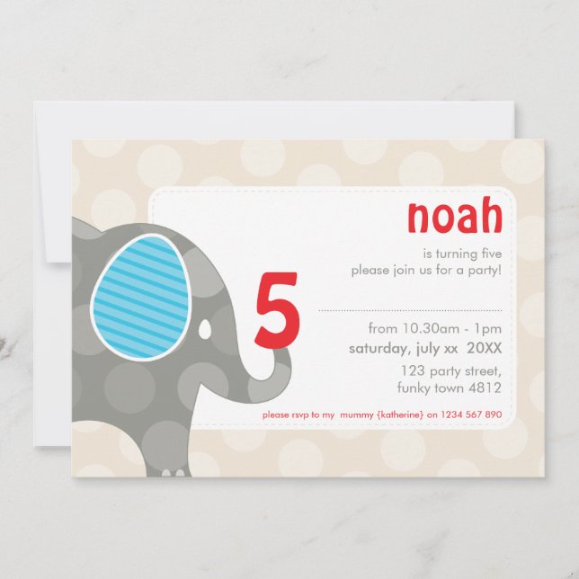 Invitación INVITA AL PARTIDO DEL CUMPLEAÑOS :: elefante + núm (Anverso)