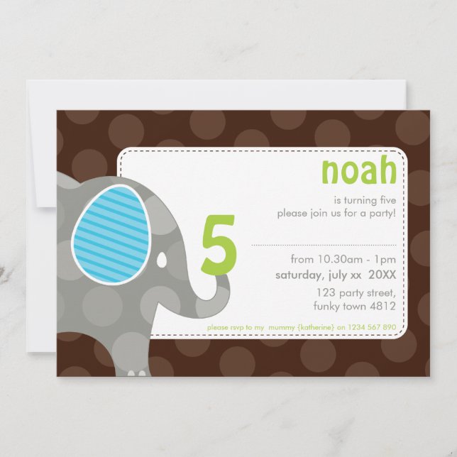 Invitación INVITA AL PARTIDO DEL CUMPLEAÑOS :: elefante + núm (Anverso)