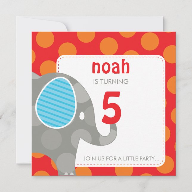 Invitación INVITA AL PARTIDO DEL CUMPLEAÑOS :: elefante + núm (Anverso)