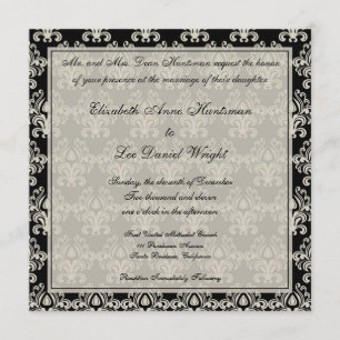 Invitación Invita de boda de encaje damasco vintage negro y c