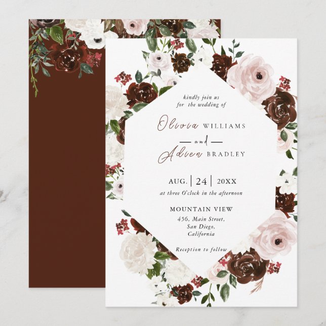 Invitación Invita de Boda geométrico floral de acuarela rusa (Anverso / Reverso)