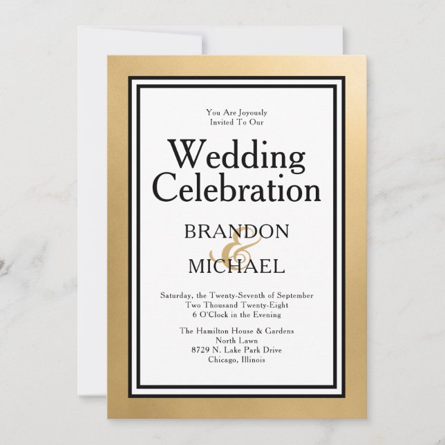 Invitación Invita de celebración de Boda moderno de oro de Ro (Anverso)