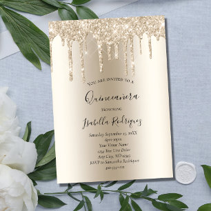 Invitación Invita de cumpleaños glam Glitter Drip Champagne