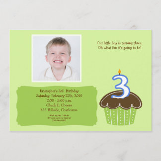 INVITACIÓN INVITA DE CUPCAKE FOTO DE TRES AÑOS
