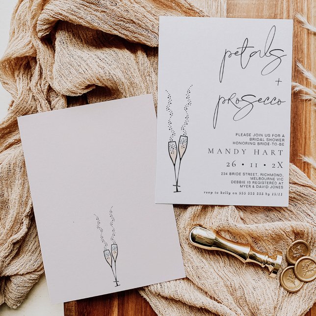 Invitación Invita de ducha de novia Petal y Prosecco minimali (Subido por el creador)