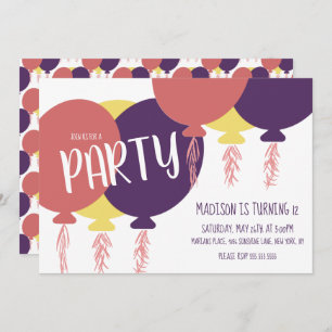 Invitación Invita de fiesta de cumpleaños con globo flotante 