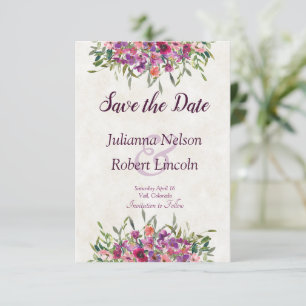 Invitación invita de flores silvestres de acuarela morada par